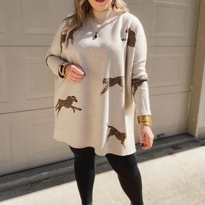 Mock Neck Cheetah Print Sweater in Beige